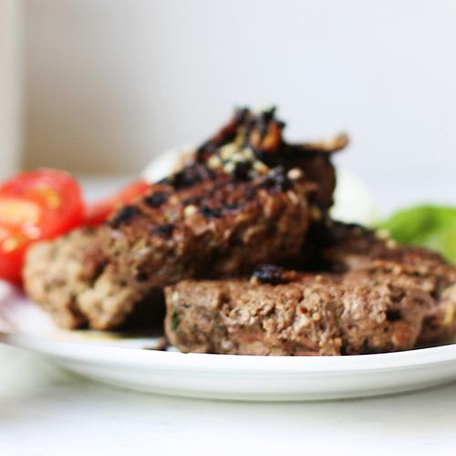 Beef Burgers with Crispy Honey Parmesan Mushrooms