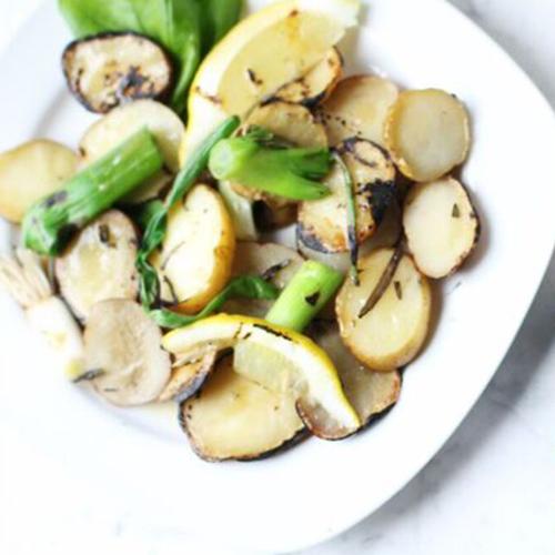 Grilled Potatoes with Honey-Scallion Vinaigrette