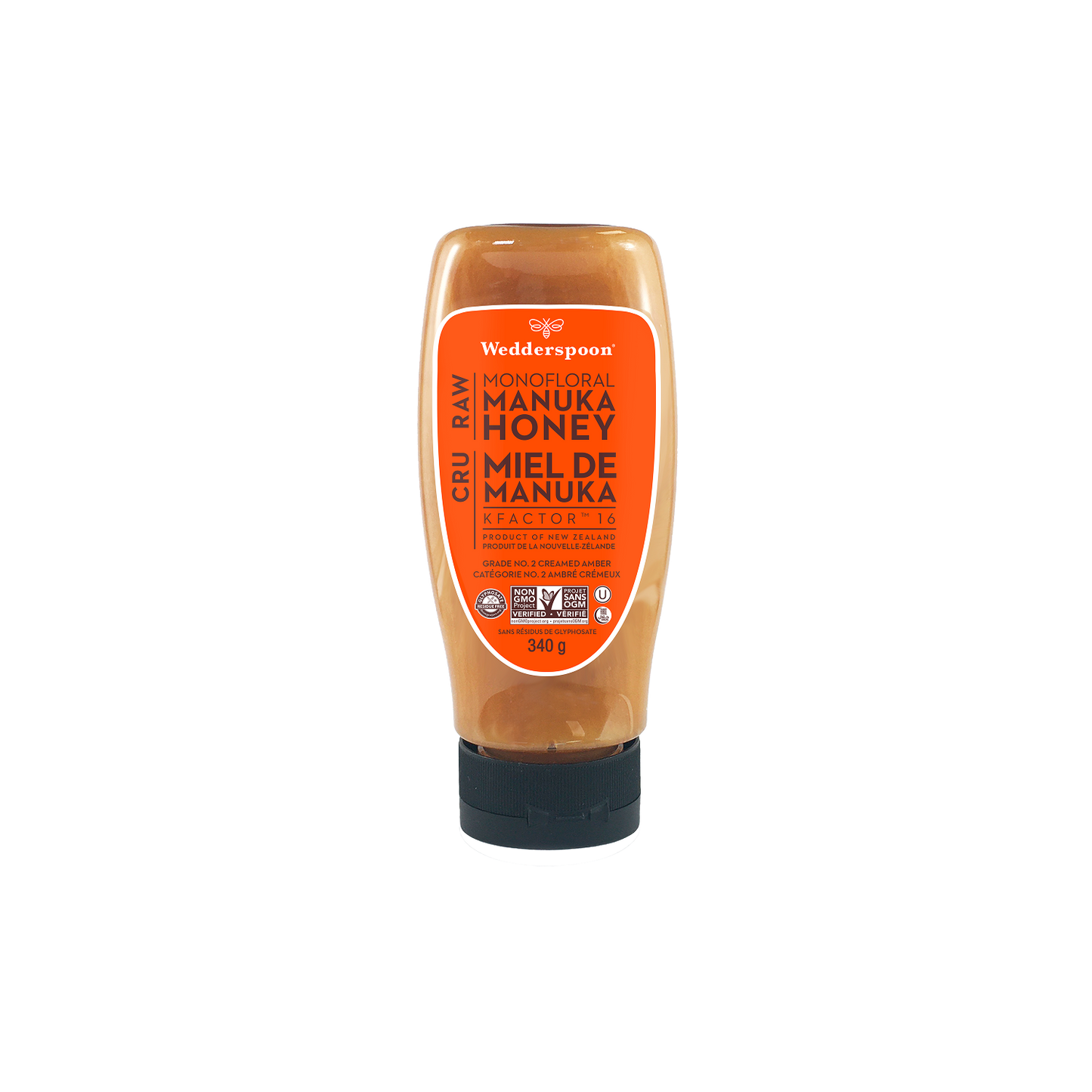 Raw Monofloral Manuka Honey KFactor 16, 340g Squeeze Bottle