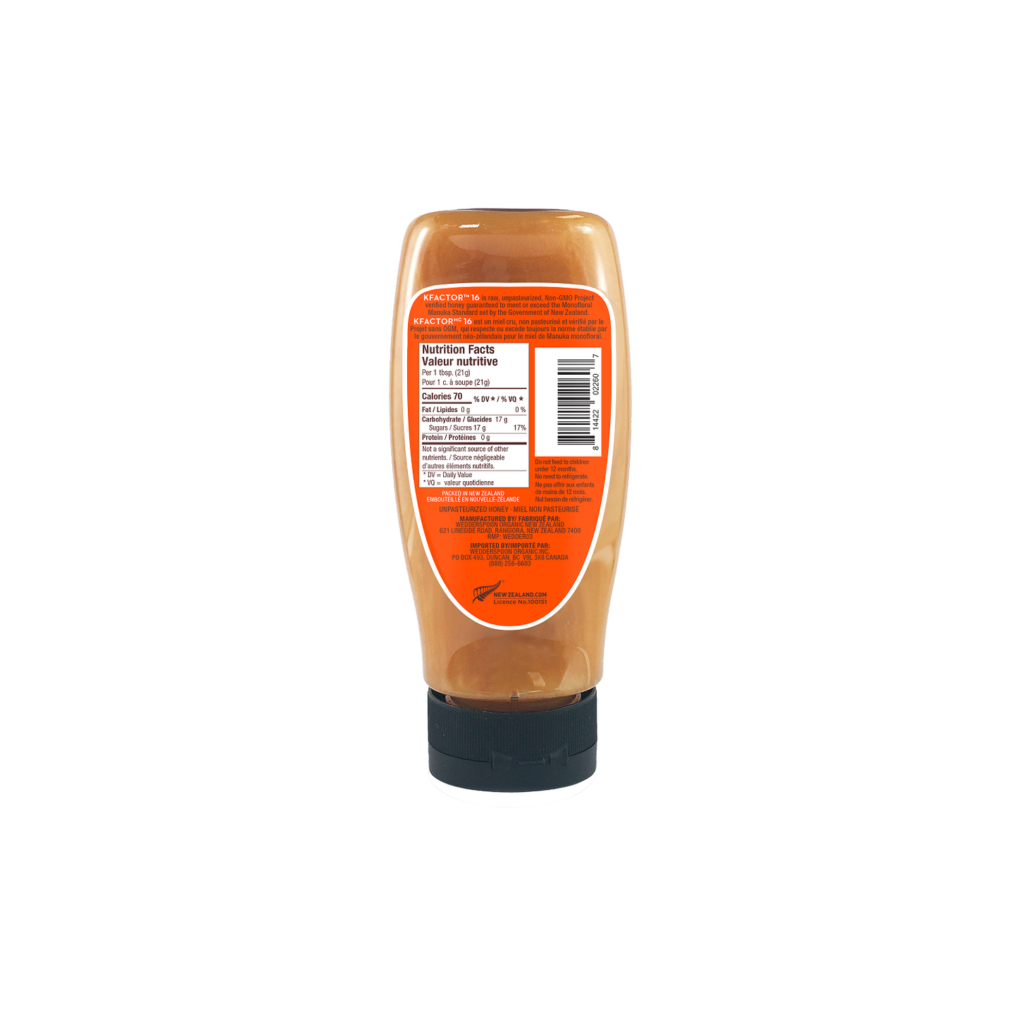Raw Monofloral Manuka Honey KFactor 16, 340g Squeeze Bottle