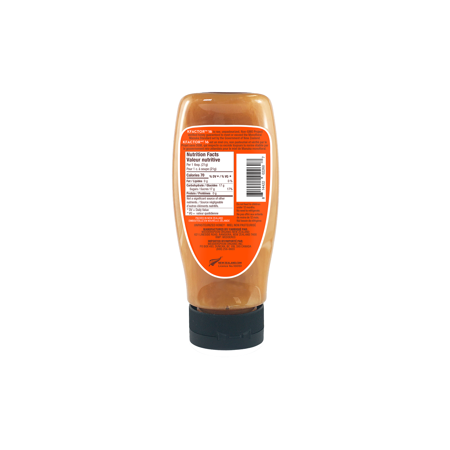 Raw Monofloral Manuka Honey KFactor 16, 340g Squeeze Bottle