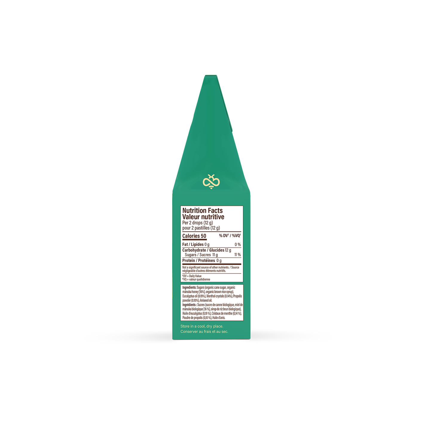 Green box with nutrition facts label on a white background