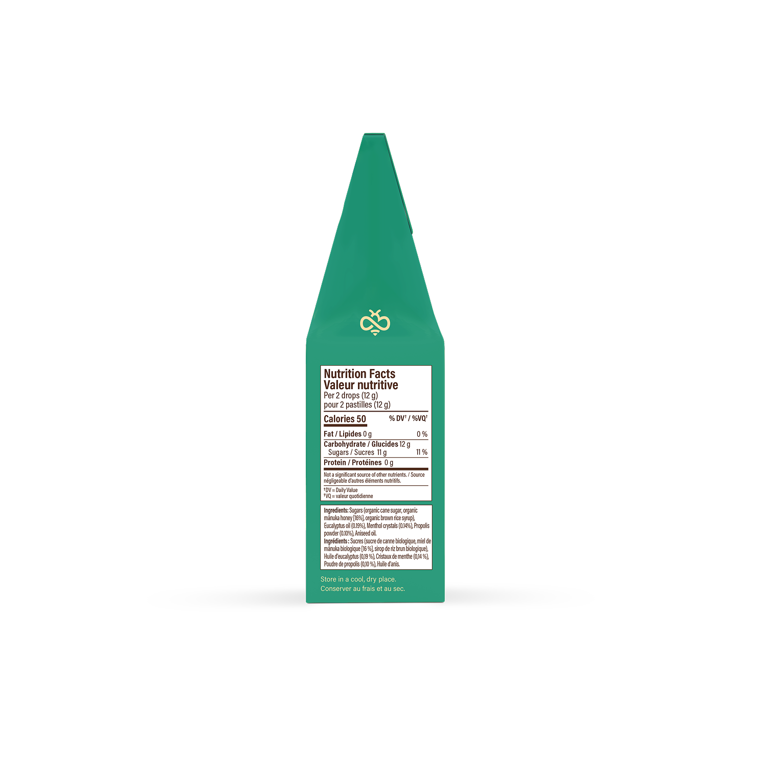 Green box with nutrition facts label on a white background